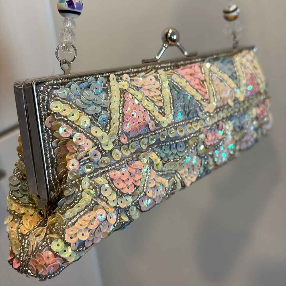 Y2K vintage style beaded princess purse mini shoulder bag yellow pink silver - Picture 2 of 6